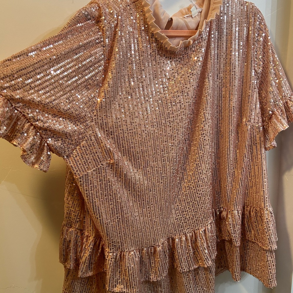 Chic soul sequin shirt rose gold